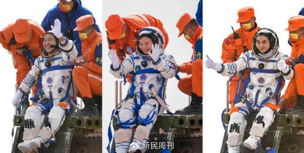 神舟十三号三名航天员顺利出舱。图源：新华社。