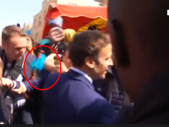马克龙胜选后首次公众露面，被人扔一袋小番茄