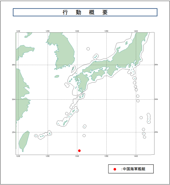 防卫省统合幕僚监部通报的15日中国海军舰艇编队位置 图源：防卫省统合幕僚监部5月15日通报（下同）