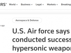 外媒：美国空军宣布成功测试一种高超音速武器，由一架B-52完成