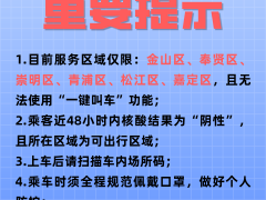 上海6个区开放呼叫出租车功能，乘客须48小时内核酸阴性