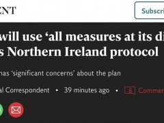 英媒：若英国推翻“北爱尔兰议定书”，欧盟警告将采取“一切可用措施”进行报复