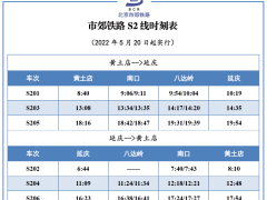 5月20日起，S2线列车调整每日开行3对列车