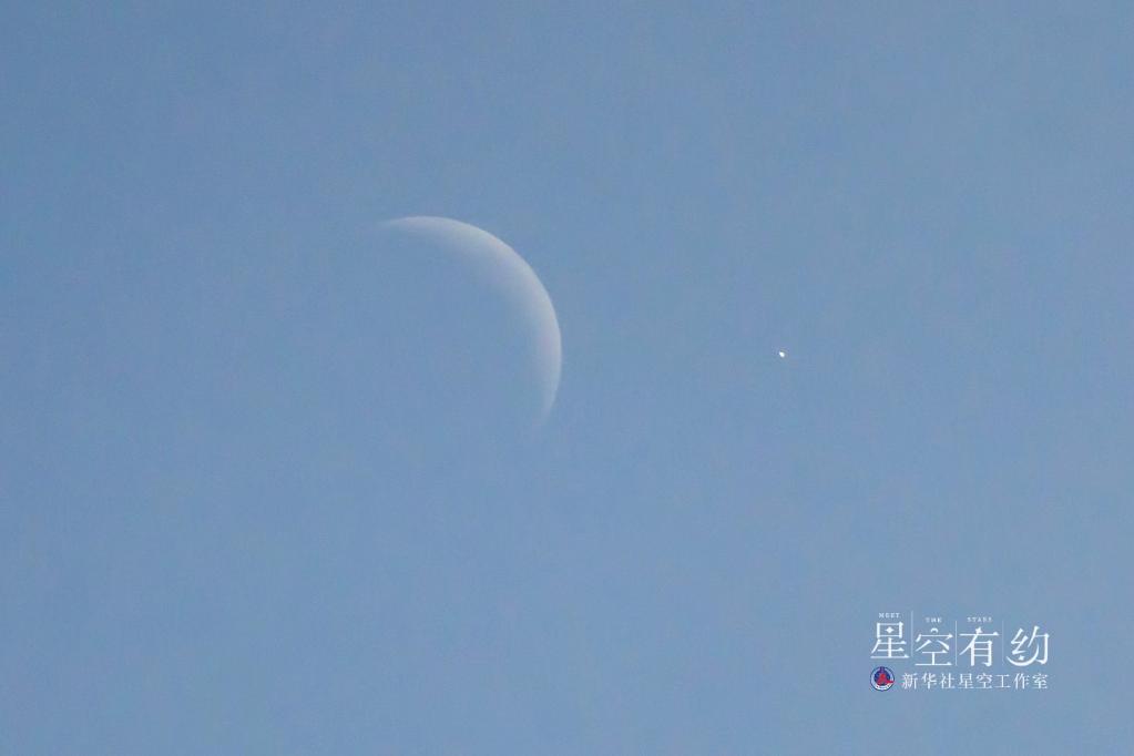 　　这是广东省天文爱好者吴柏栋2021年11月8日白天在广东湛江拍摄的金星伴月。（本人供图）