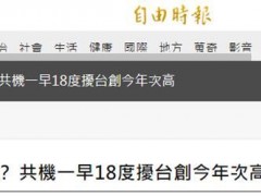 绿媒炒作：解放军军机今早18度进入台西南空域，“频率今年第二高”