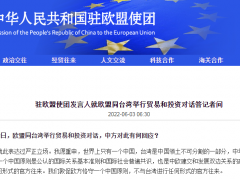 欧盟同台湾举行贸易和投资对话，驻欧盟使团发言人：中方坚决反对