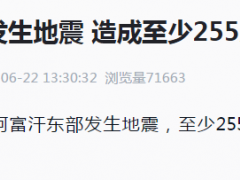 阿富汗东部发生地震 造成至少255人死亡