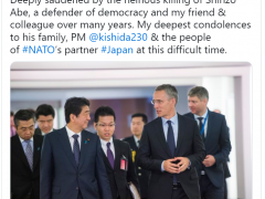 快讯！北约秘书长发推：对安倍晋三遭受“令人发指的杀害深感悲痛”