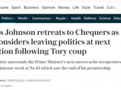英媒爆：英国首相约翰逊辞职后正考虑彻底退出政坛