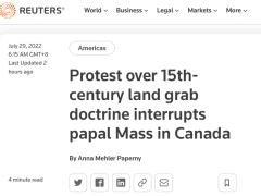 加拿大原住民抗议人士在罗马教皇面前拉开横幅，要求撤销“发现原则”